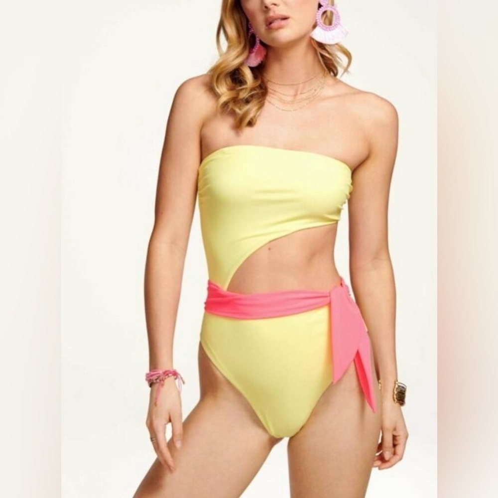 NWT Ramy Brook Yellow and Pink Cutout Swimsuit